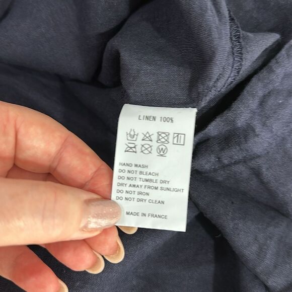 ARMEN Linen Overdyed Boat Neck Pullover Shirt in Midnight Size 4/6 - Picture 7 of 9